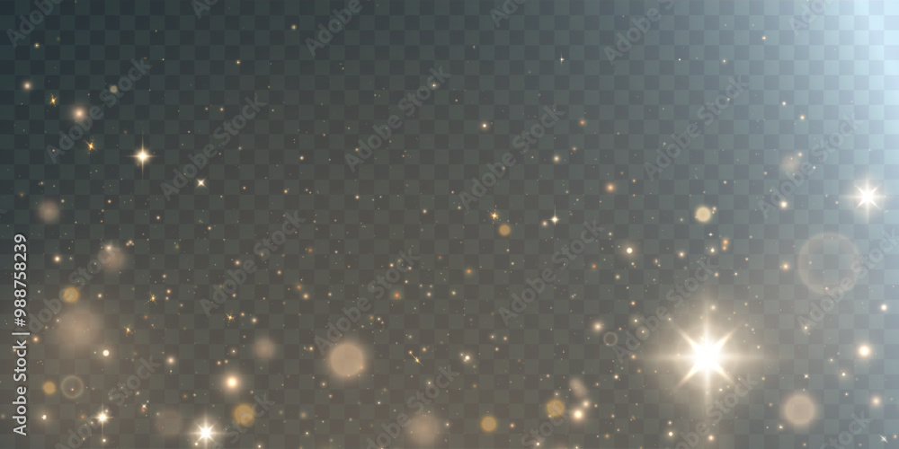 Poster Light abstract glowing bokeh highlights. Light bokeh effect isolated on transparent background. The Christmas background shines from the dust. Christmas concept for design and illustrations.