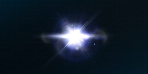 Light effect of blue glowing light. Solar flare. Glow effect. Starbursts with twinkling highlights. Beautiful light effect of flickering highlights. Vector 10 EPS	
