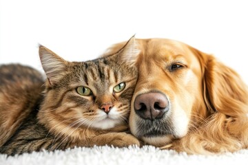 Cat and dog cuddling together