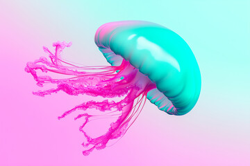 A jellyfish with pink and blue colors