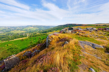 Naklejka premium Tranquil summer morning high on Baslow Edge in Derbyshire.