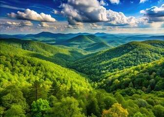 Fototapeta premium The backdrop of Talladega National Forest's dense and lush landscape stretches as far as the eye can see, with majestic mountain ranges creating a serene natural canvas.