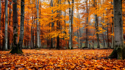 Autumn Forest Landscape with Golden Leaves and Sunlight
