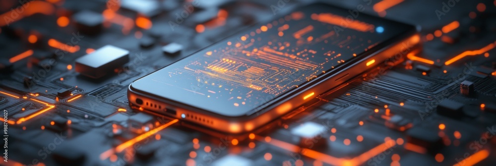 Poster futuristic gadget showcasing sleek design, surrounded by subtle tech elements, creating an immersive