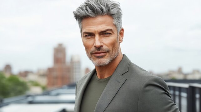 Sophisticated Grey-Haired Businessman in Urban Setting