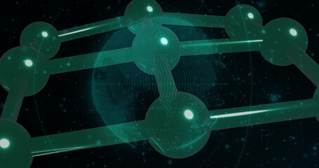 Image of digital data processing over globe and networks of connections