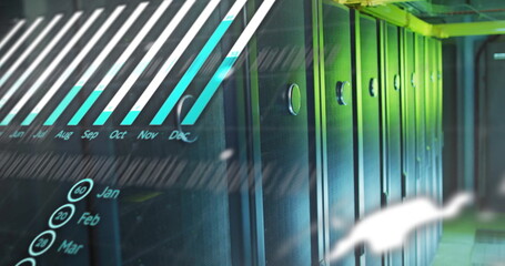 Obraz premium Data processing image over server racks in data center