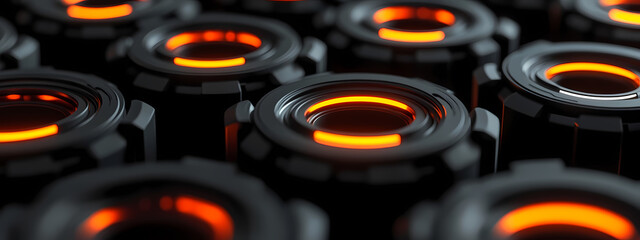 High-Tech Black Rings with Glowing Orange Cores
