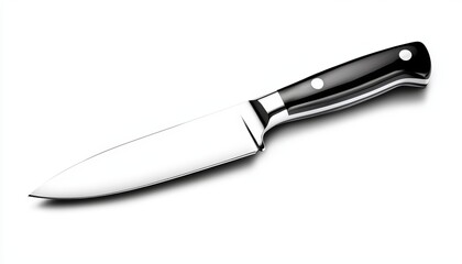 A sharp chef's knife with a black handle