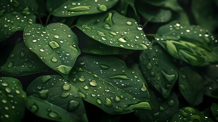 Fototapeta premium Green Leaves with Water Drops - Nature Photography