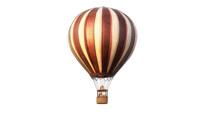 A colorful hot air balloon flying in the sky, isolated on a white background, symbolizing adventure and freedom