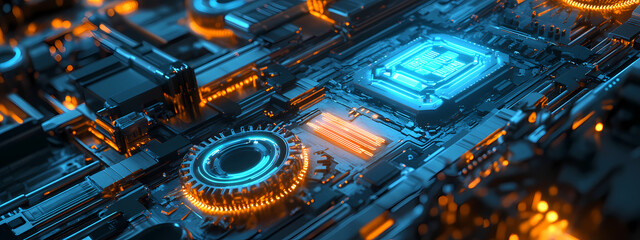 Complex Futuristic Gear System in High-Tech Setting