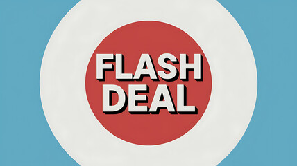 Red circle with white text, blue background, minimalist design, limited time offer, urgency, excitement, online shopping. 
