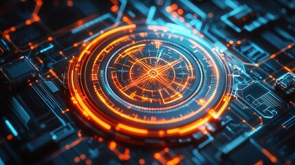 Futuristic Compass Display: An Advanced Electronic Gadget with Geometric Glow Perfect for Sporty Interior Posters and Tech Enthusiasts