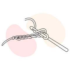 Icon of knitting, crochet and a pigtail from a thread. Line art, sketch, clip art, vector
