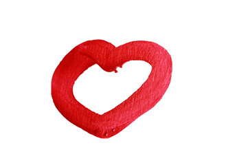 Vibrant red heart shape painted with transparent image of PNG format extension.