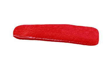 Close up vibrant red paint stroke set against with transparent image of PNG format extension.