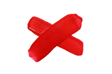 Vibrant red paint crosshairs or cross brush stroke with transparent image of PNG format extension.