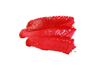 Close up vibrant red paint stroke set against with transparent image of PNG format extension.