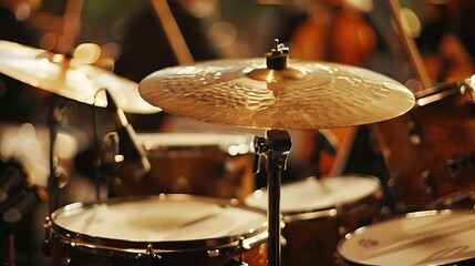 Obraz premium A close up of the drum set on the platform with the symphony in the center becoming blurred