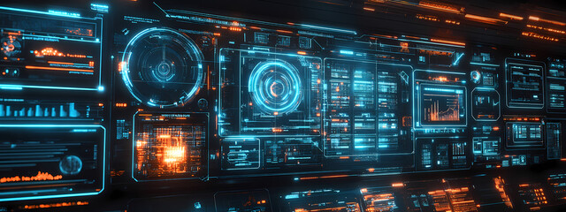 Obraz premium Real-Time Analytics Interface with Neon Highlights