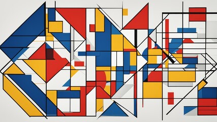 Colorful abstract Bauhaus style background drawn with simple vector lines and rectangular shapes, ordered AI generated geometric backgrounds