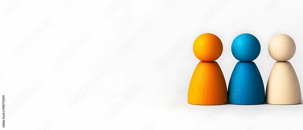 Poster three colorful, simplistic figures arranged in a row against a light background, representing divers