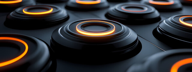 Futuristic Black Rings with Glowing Orange Centers