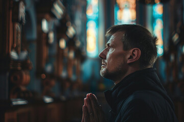 Obraz premium Generative AI photo church service Sunday, congregation sing hymns celebrating resurrection Jesus
