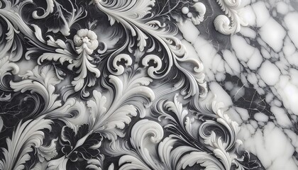 botanical design background marble texture gray, black color