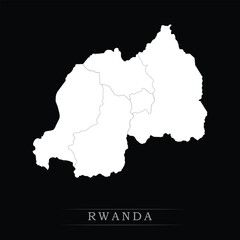 Obraz premium White political maps of Rwanda isolated on black background.