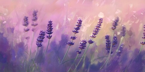 Lavender field with lavender flowers and plants background painting purple.