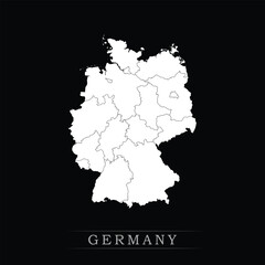 White political maps of Germany isolated on black background.