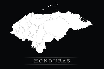 White political maps of Honduras isolated on black background.