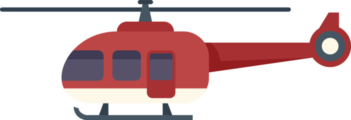 Red helicopter taking off, side view, flat design icon