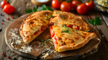 Crispy Calzone with Melted Cheese and Tomatoes