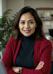 old operations manager interviews, smart casual clothing turtleneck and cardigan, determination and ambition, studio lighting, blurry background at noon, intelligent person portrait
