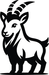 Cute Markhor Black and White Illustration