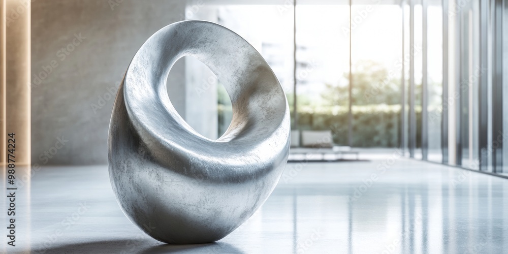 Poster minimalist abstract sculpture, featuring clean lines in a softly blurred modern gallery space, empha
