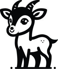 Cute Saiga Antelope Black and White Illustration