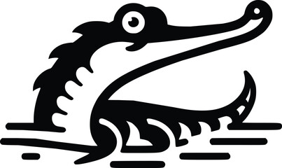 Cute Gharial Black and White Illustration