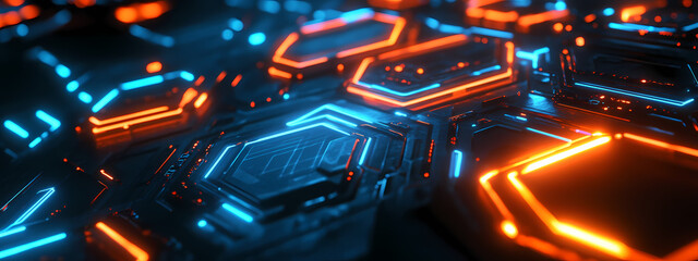 Futuristic Hexagonal Interface with Data Flow