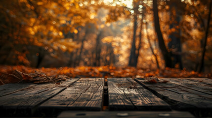 Fototapeta premium Rustic Wooden Plank in Autumn Forest