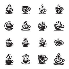 Fluid Coffee Cup Logo Style Set, Featuring a Collection of Creative Icons with Fluid and Curved Designs, Isolated on a Clean White Background, Perfect for Modern Branding, Web Design, and More
