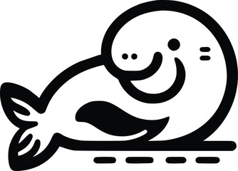 Cute Dugong Black and White Illustration