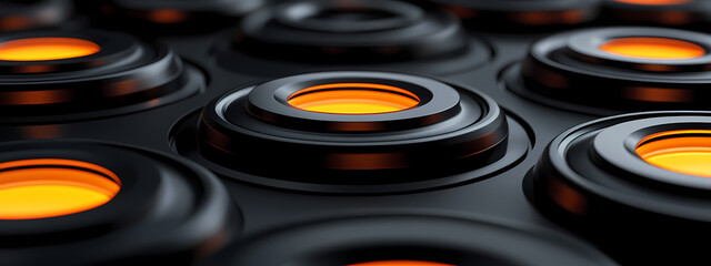 Industrial Black Rings with Glowing Orange Centers