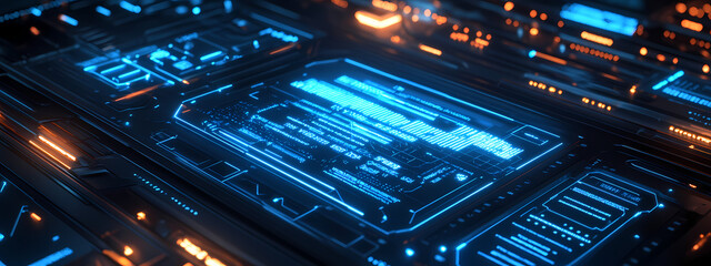 Obraz premium Futuristic AI System Interface with Neon Schematics
