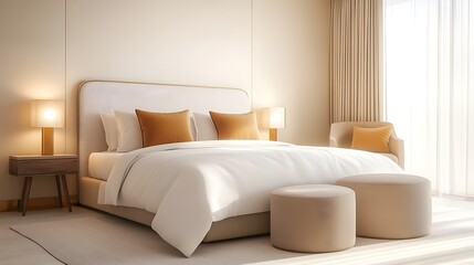 Fototapeta premium Luxurious Designer Bedroom with Classic Elegance - Sophisticated Textures and Refined Craftsmanship for a Timeless Atmosphere