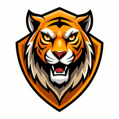 tiger head with shield mascot logo design vector illustration