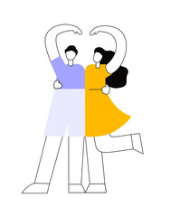 Man and woman show sign of heart and love with their hands. Vector flat illustration